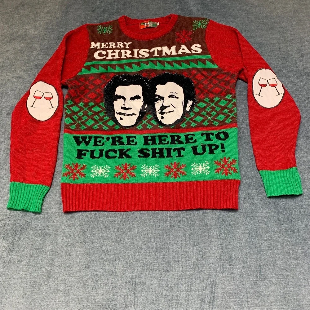 Spencer's Step Brothers Light Up F ish Up Ugly Christmas Sweater Mens M Red